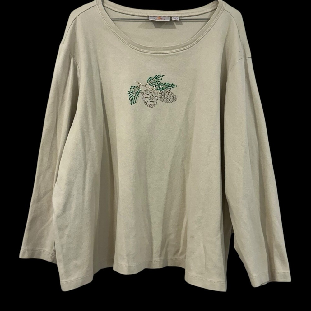 Quacker Factory Womens 3X Pinecone Beaded Sequin Shirt Top Cotton Cottagecore